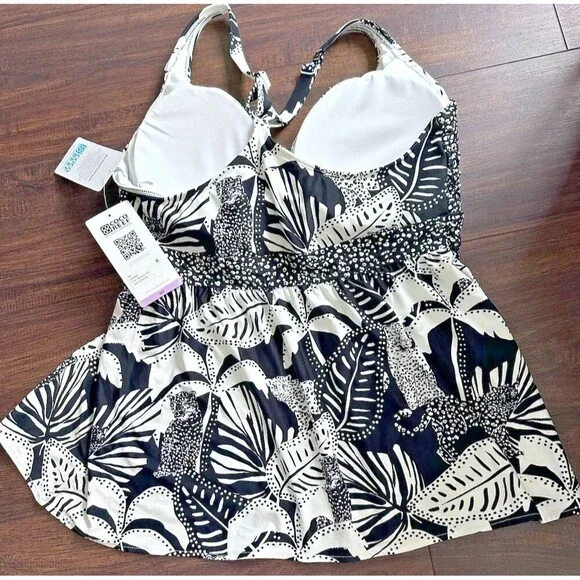Coco Reef Sublime Bra Sized Underwire Tankini Top Midnight Jungle Black 38F - Picture 8 of 10